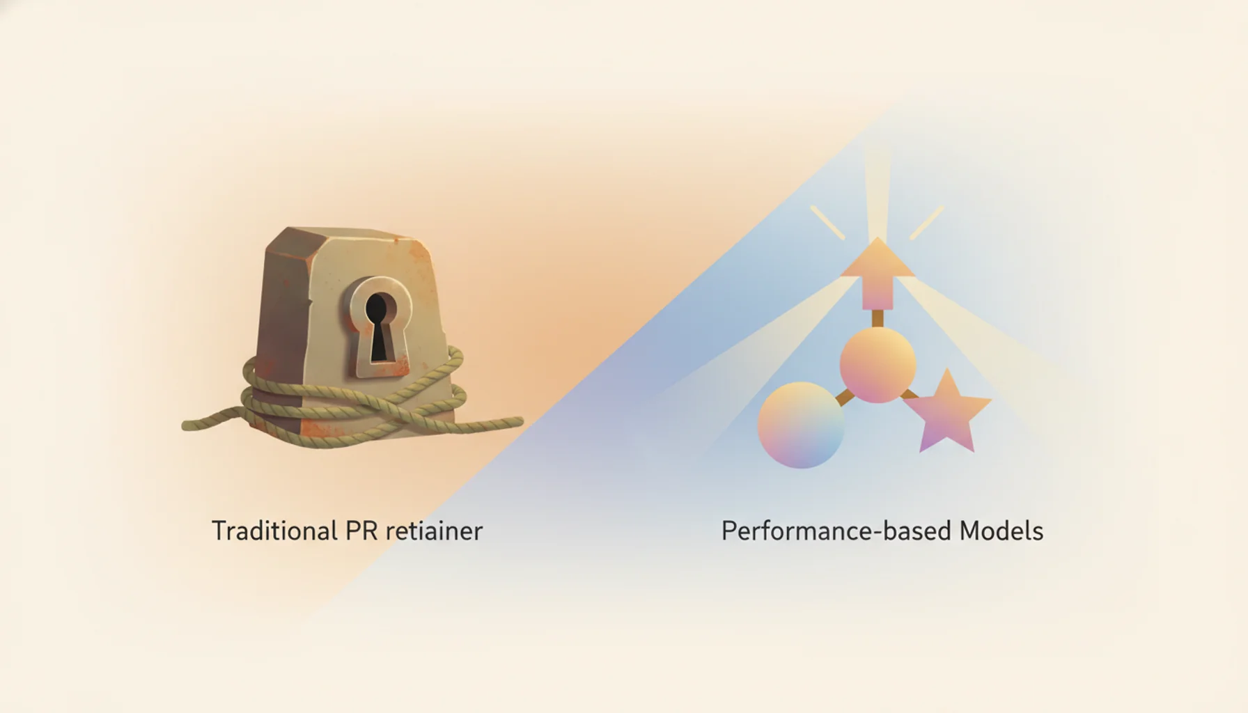 visualization of public relations alternatives showing performance-based models and strategic business concepts